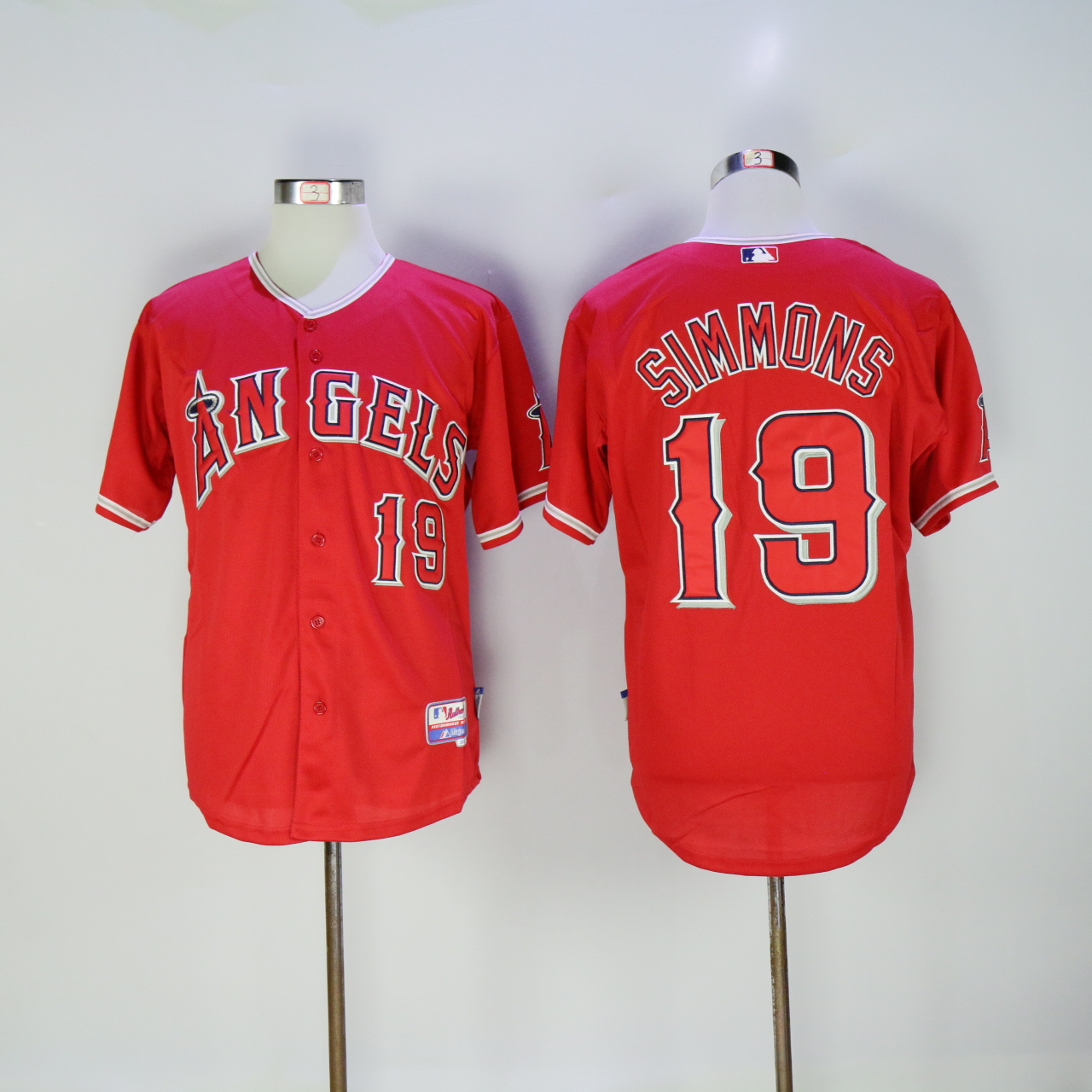 Men Los Angeles Angels 19 Simmons Red MLB Jerseys